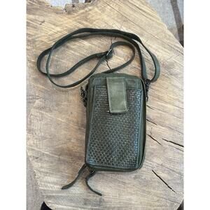 Milo Ella Woven Leather Crossbody Purse RFID Small Phone Olive Green
